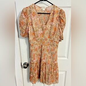 Shoshanna cinched waist floral puff sleeve dress